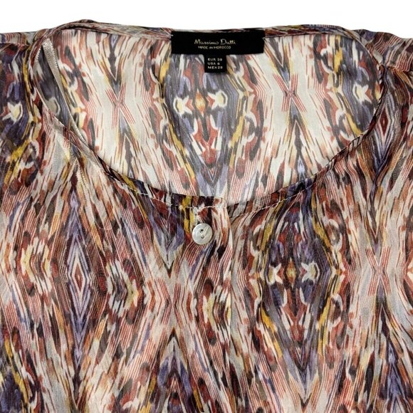 Massimo Dutti Boho Chiffon Blouse Sz.M Multi Printed Sheer Maximalist Career - Picture 7 of 15